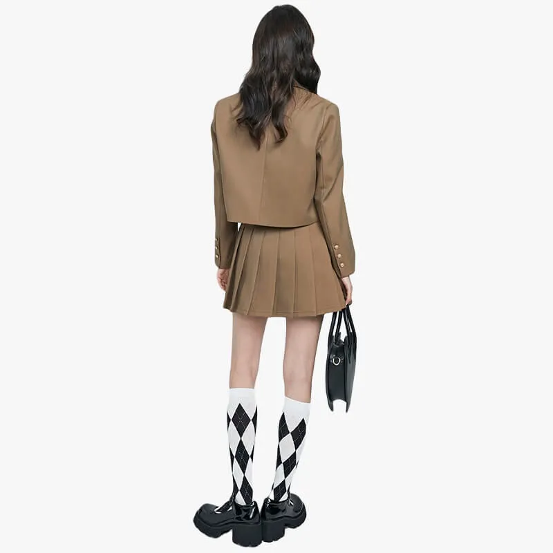 Schoolgirl Uniform Jacket Two Piece Skirt Set for Women