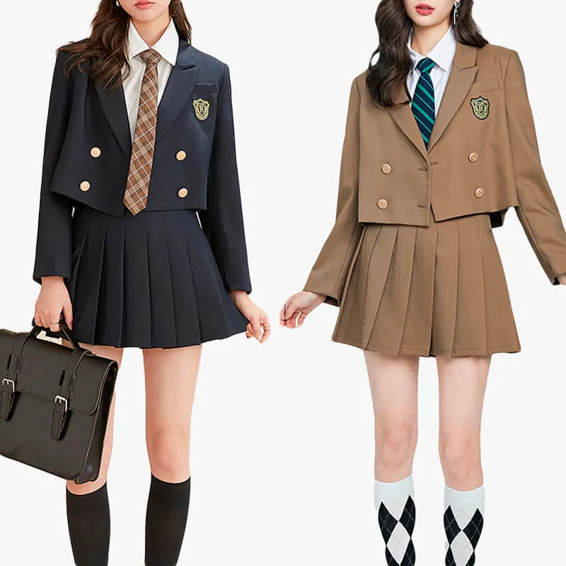 Schoolgirl Uniform Jacket Two Piece Skirt Set for Women