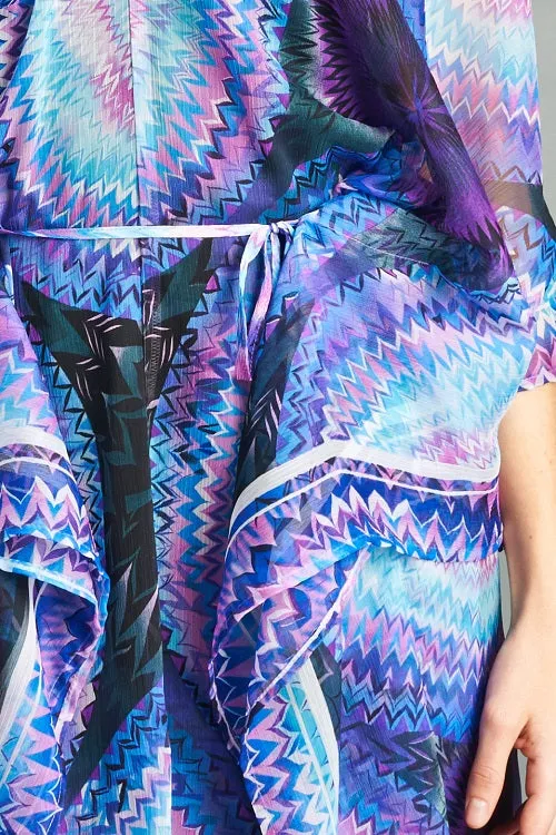 Sheer Vibrant Printed Caftan Mini Dress