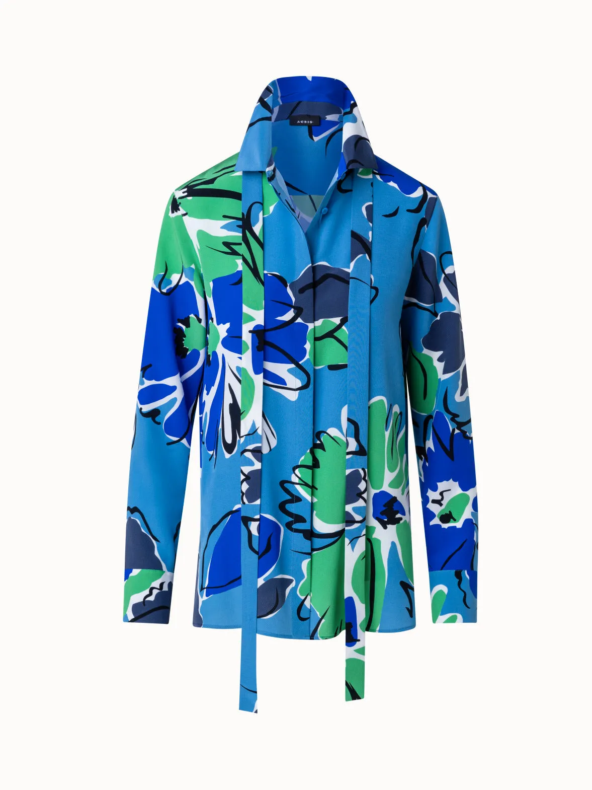 Silk Crêpe Blouse With Sketched Abraham Flower Print