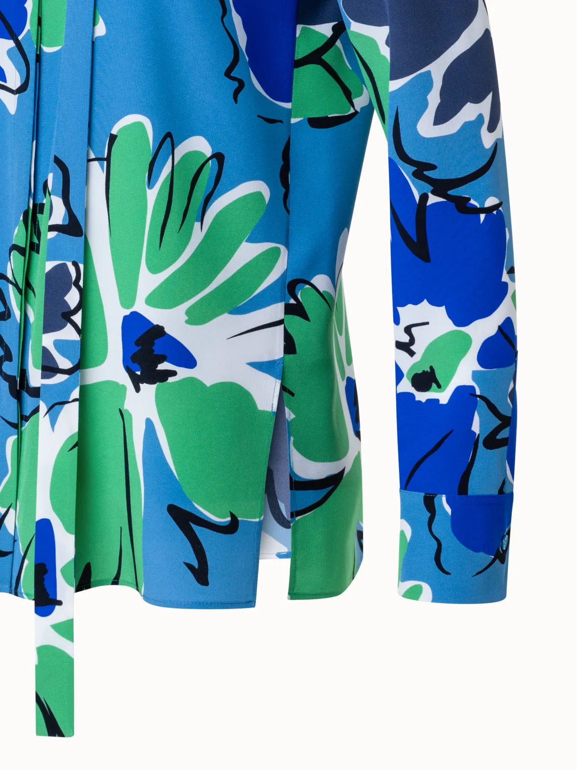 Silk Crêpe Blouse With Sketched Abraham Flower Print