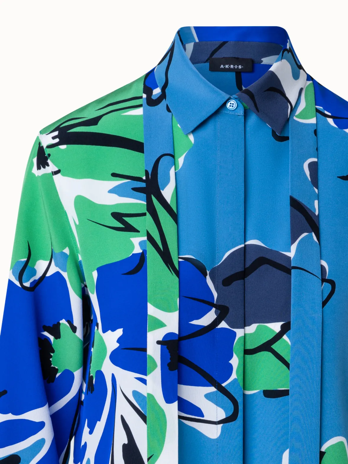 Silk Crêpe Blouse With Sketched Abraham Flower Print