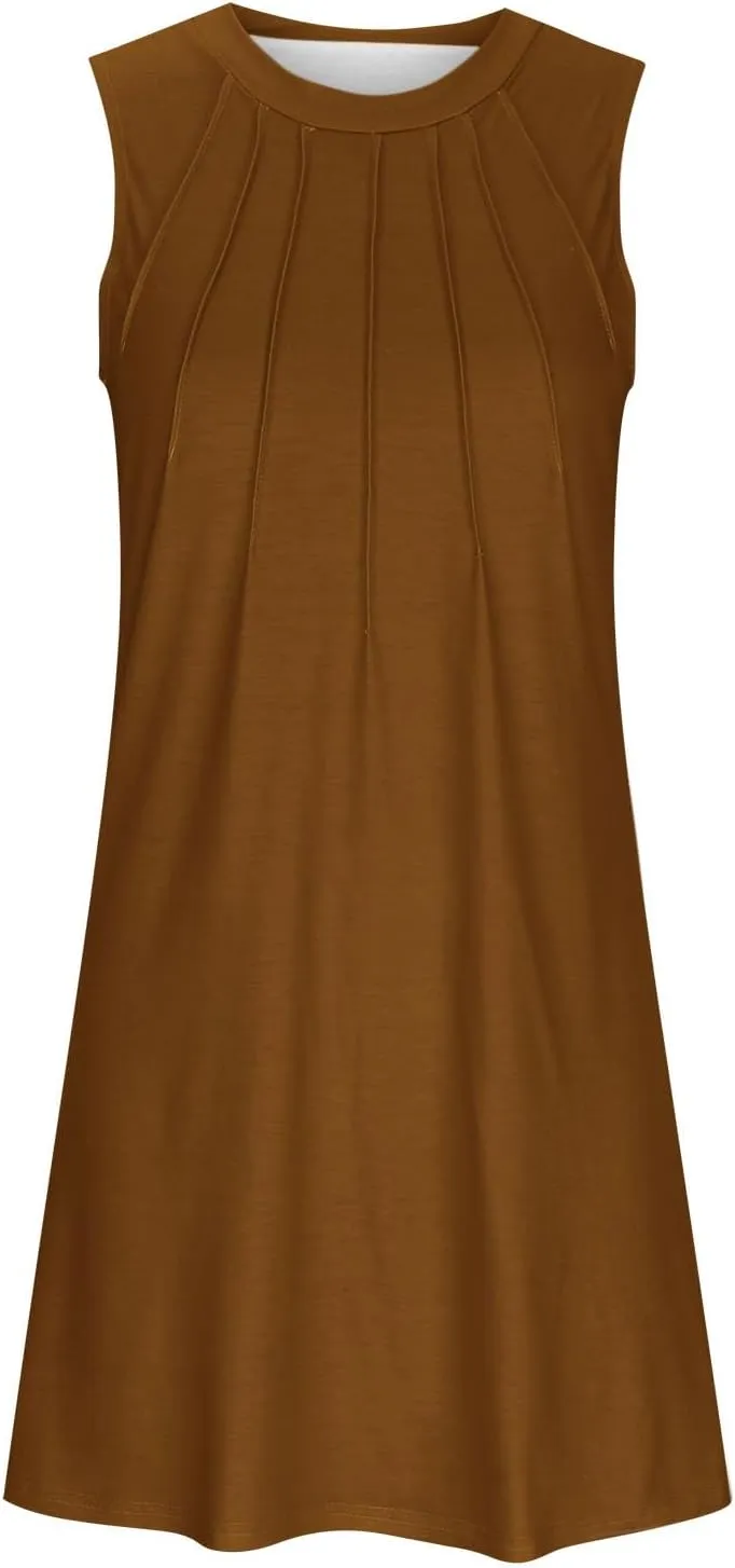 Sleeveless Women Summer Dresses Aline Mini Dress Swing Dress Solid Color Vacation Beach Dress Casual Dress