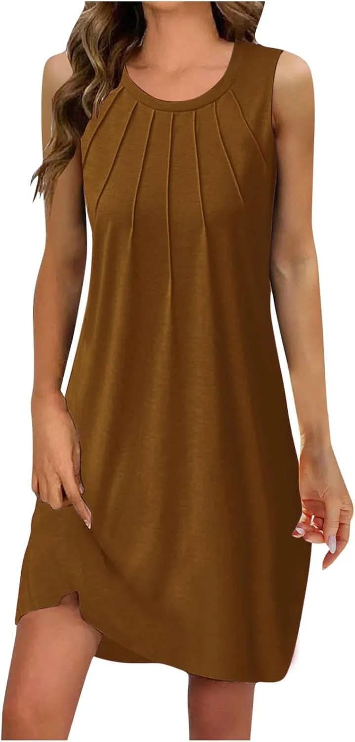 Sleeveless Women Summer Dresses Aline Mini Dress Swing Dress Solid Color Vacation Beach Dress Casual Dress