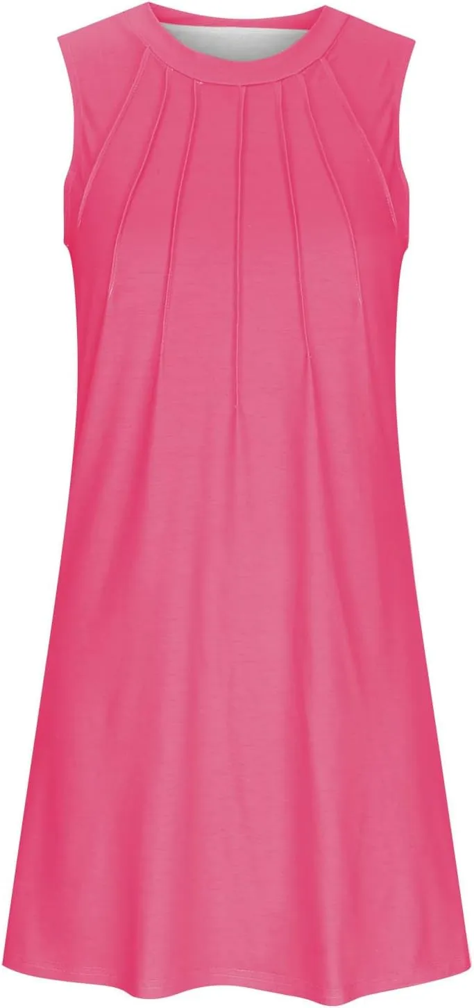 Sleeveless Women Summer Dresses Aline Mini Dress Swing Dress Solid Color Vacation Beach Dress Casual Dress
