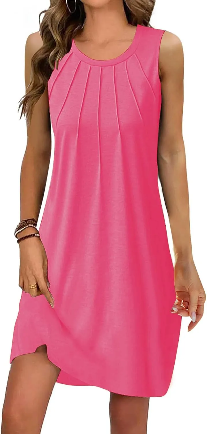 Sleeveless Women Summer Dresses Aline Mini Dress Swing Dress Solid Color Vacation Beach Dress Casual Dress