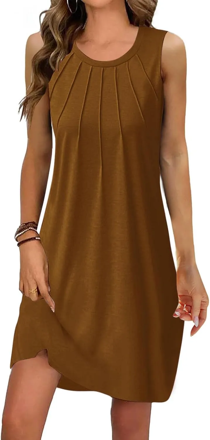 Sleeveless Women Summer Dresses Aline Mini Dress Swing Dress Solid Color Vacation Beach Dress Casual Dress
