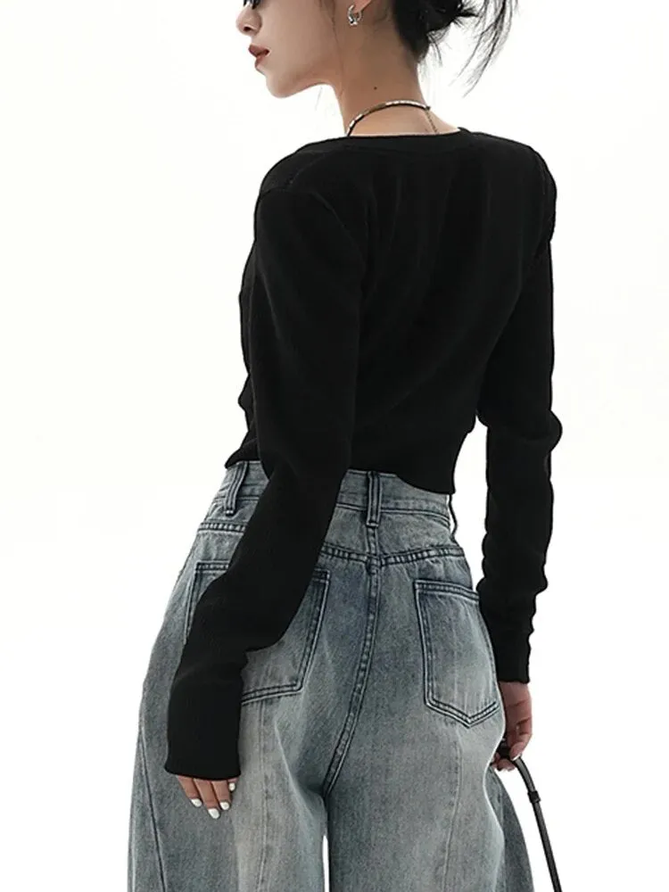 Solid Casual Minimalist Blouses For Women V Neck Long Sleeve Temperament Slimming Blouse Female Fashion Clothing