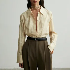 Solid Patchwork Single Breasted Minimalist Blouses For Women Lapel Long Sleeve Temperament Casual Blouse Female