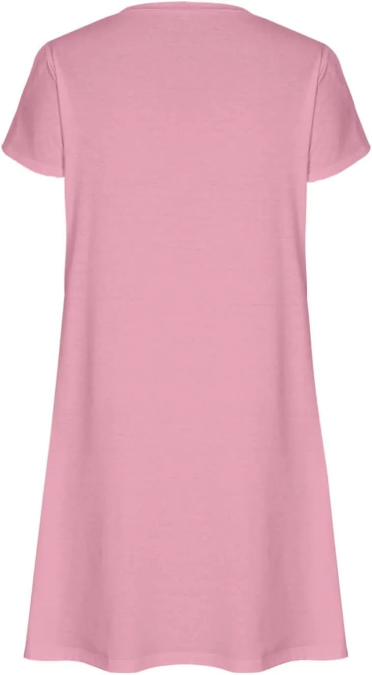 Summer Dresses for Women 2025 Short Sleeve V Neck Midi Dress Boho Beach Sundress Solid Color Casual Dress