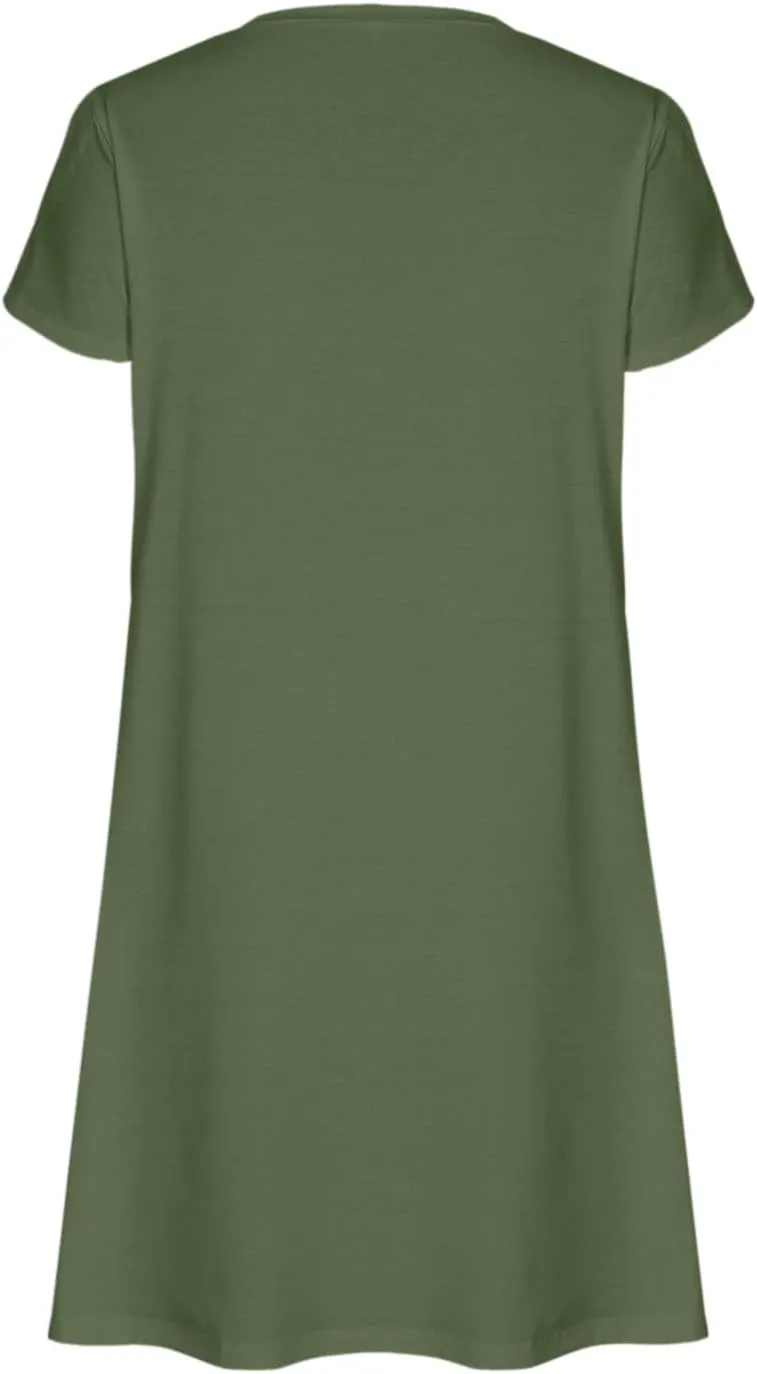 Summer Dresses for Women 2025 Short Sleeve V Neck Midi Dress Boho Beach Sundress Solid Color Casual Dress