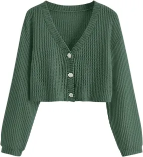 SweatyRocks Women's Long Sleeve Button Front V Neck Soft Knit Cardigan Sweaters