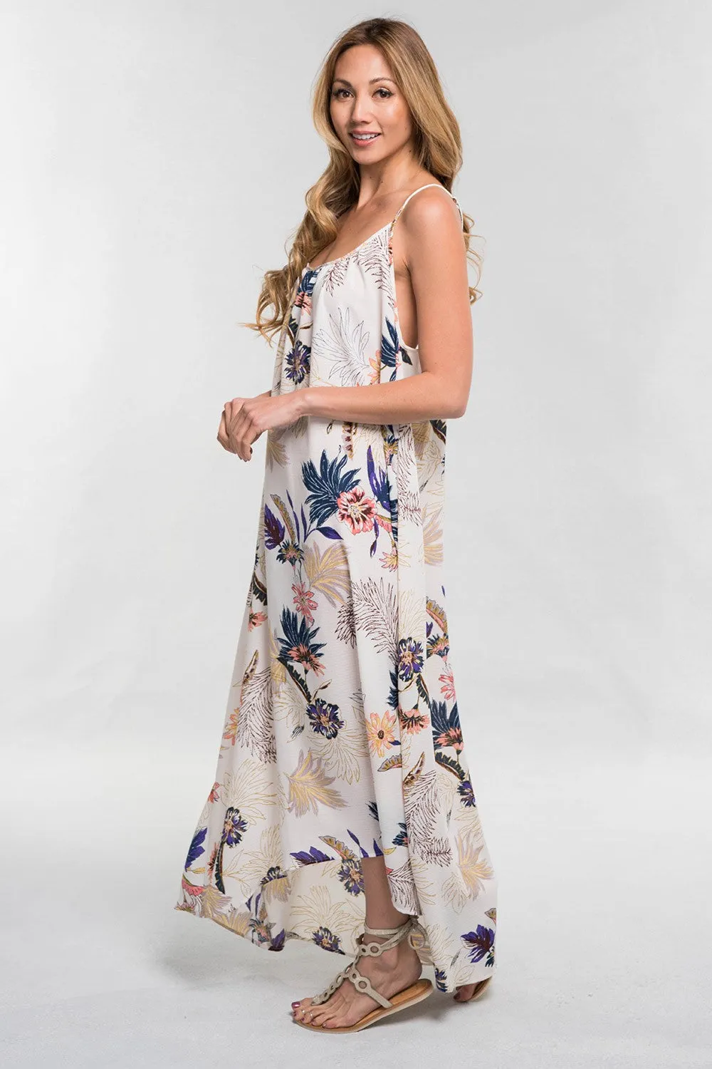 Tropical Floral Print Flowy Maxi Dress