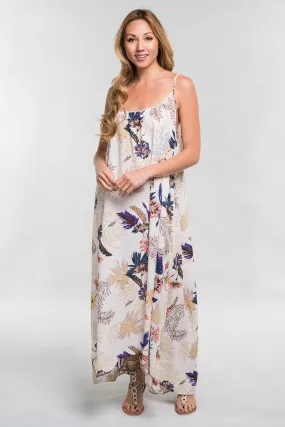 Tropical Floral Print Flowy Maxi Dress