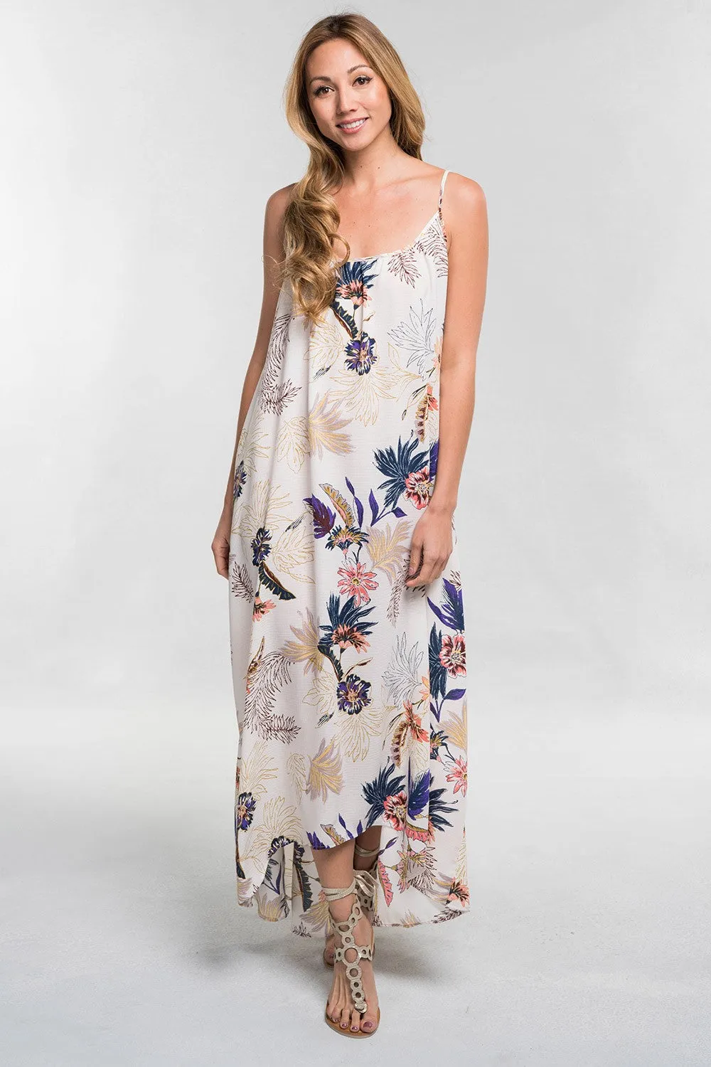 Tropical Floral Print Flowy Maxi Dress