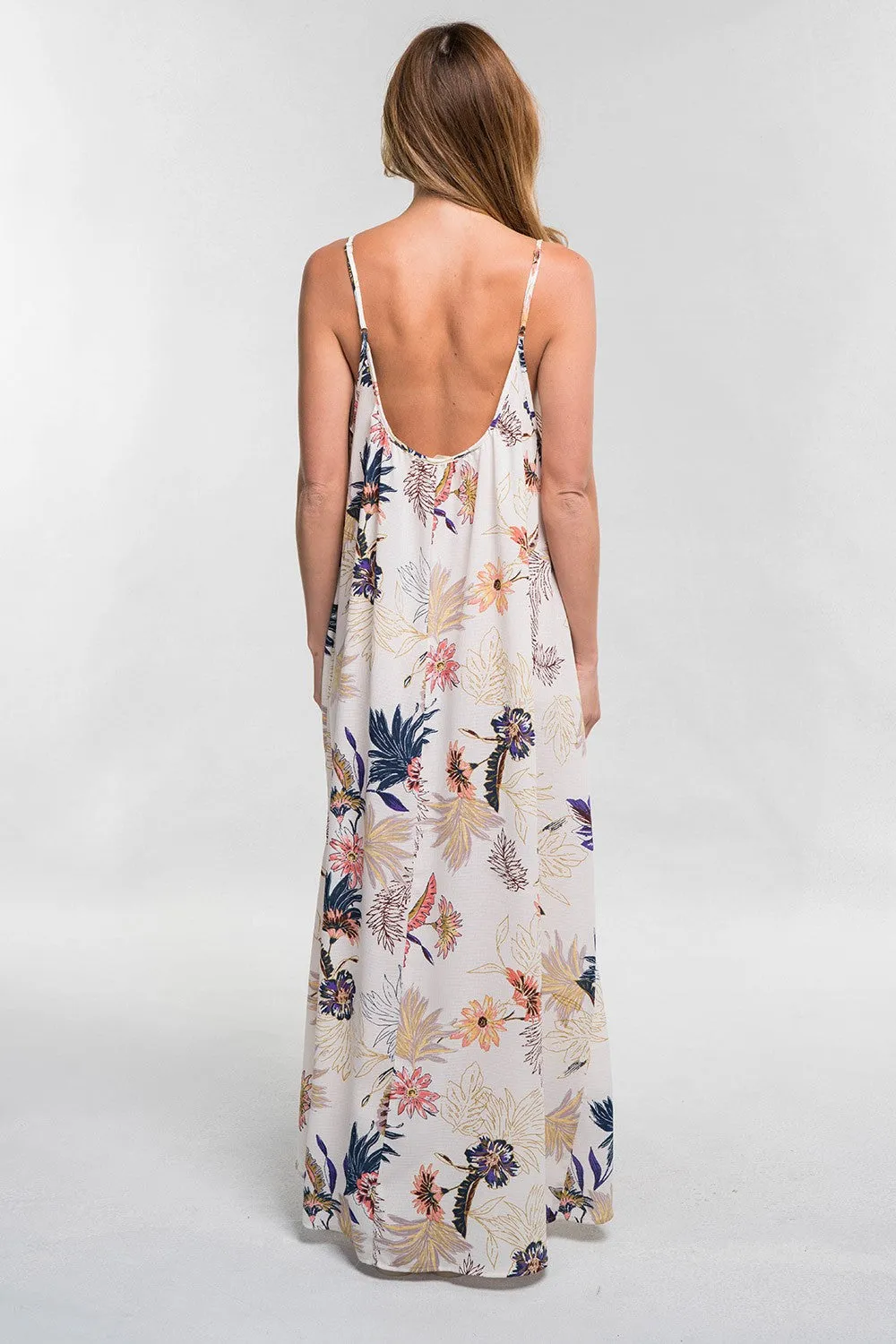 Tropical Floral Print Flowy Maxi Dress