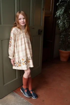 Tulip Dress, Harvest Plaid w/Embroidery