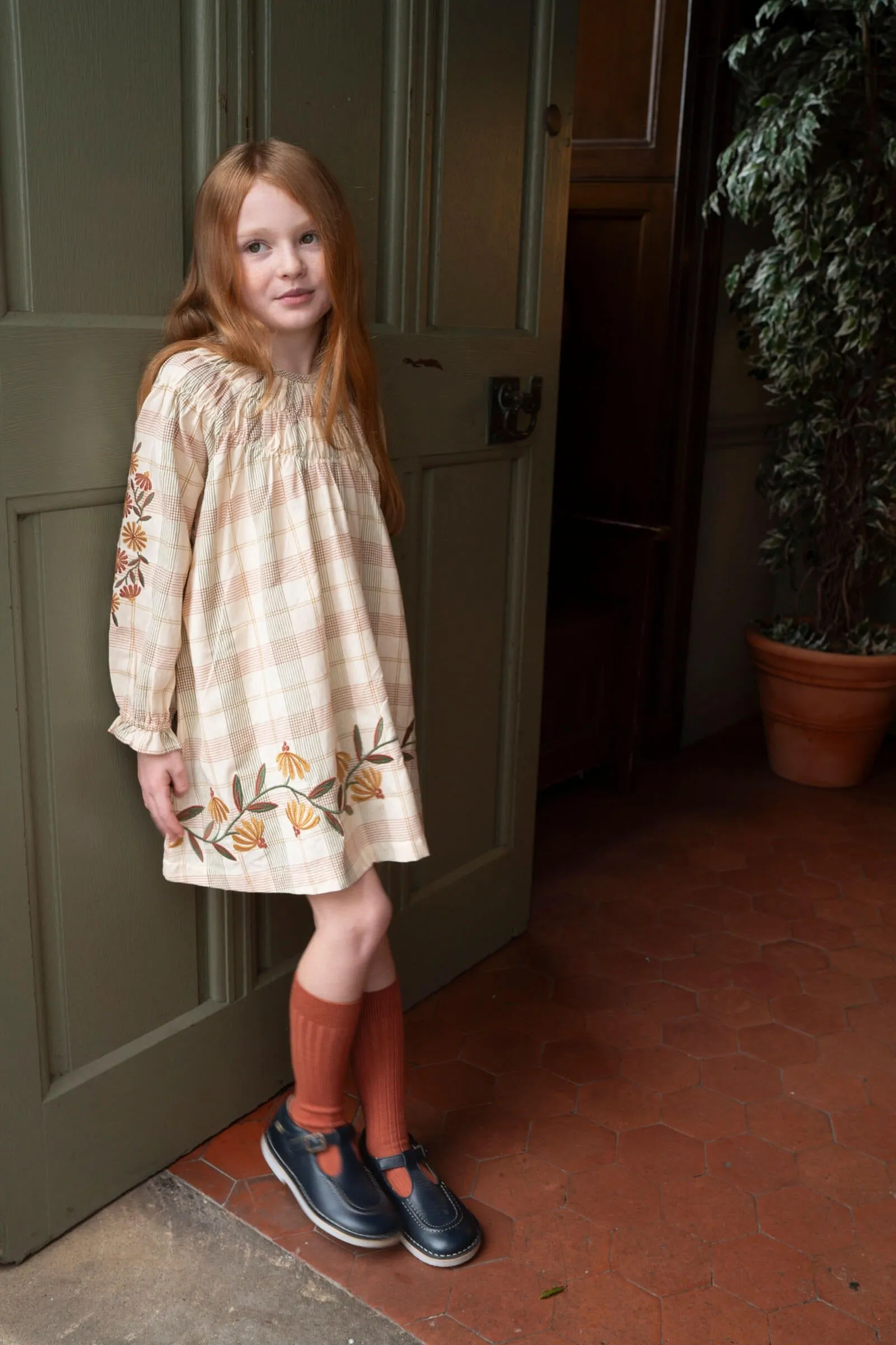 Tulip Dress, Harvest Plaid w/Embroidery