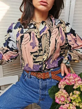 Vintage 80s minimalist abstract print pastel blouse top