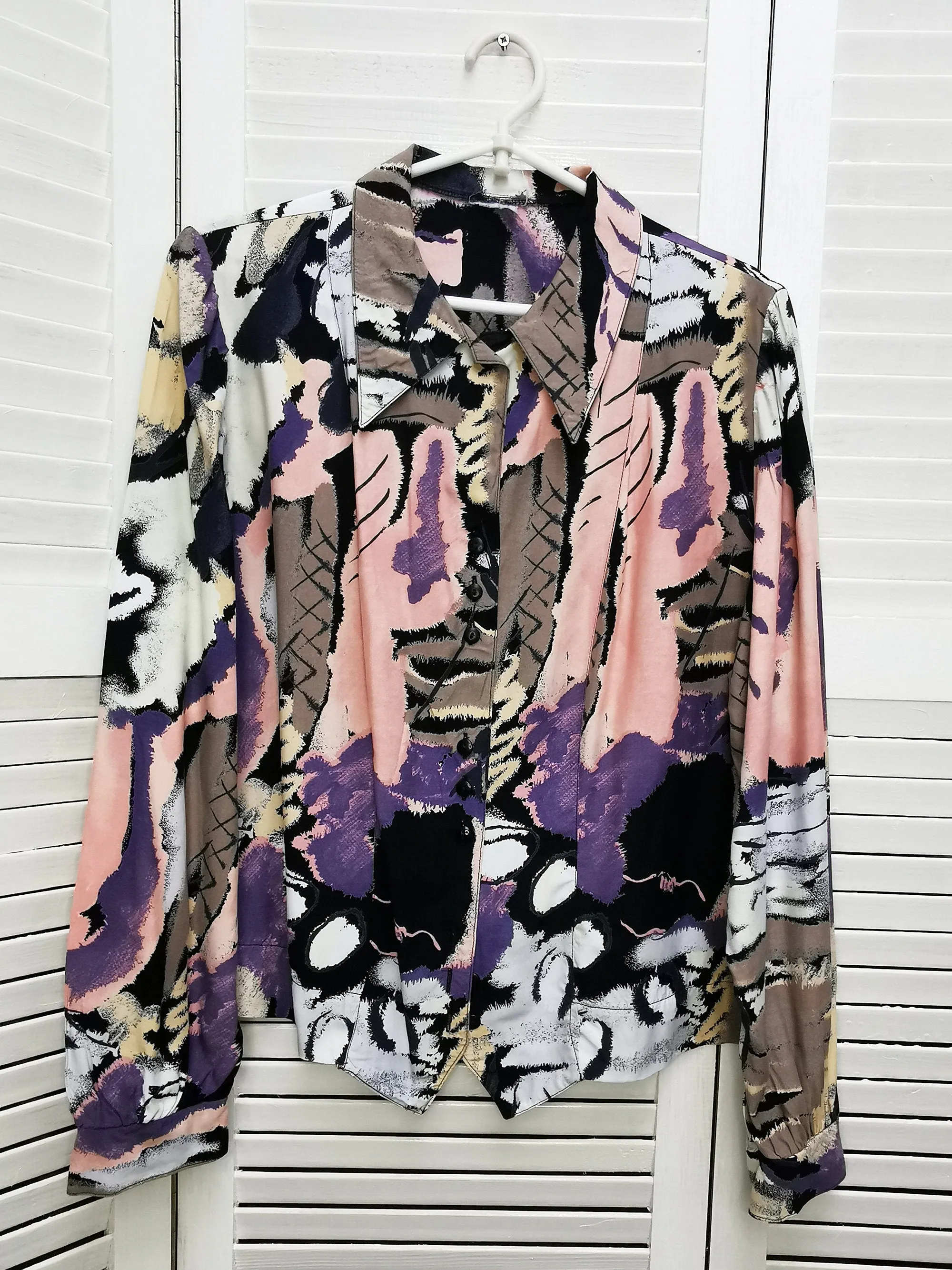 Vintage 80s minimalist abstract print pastel blouse top