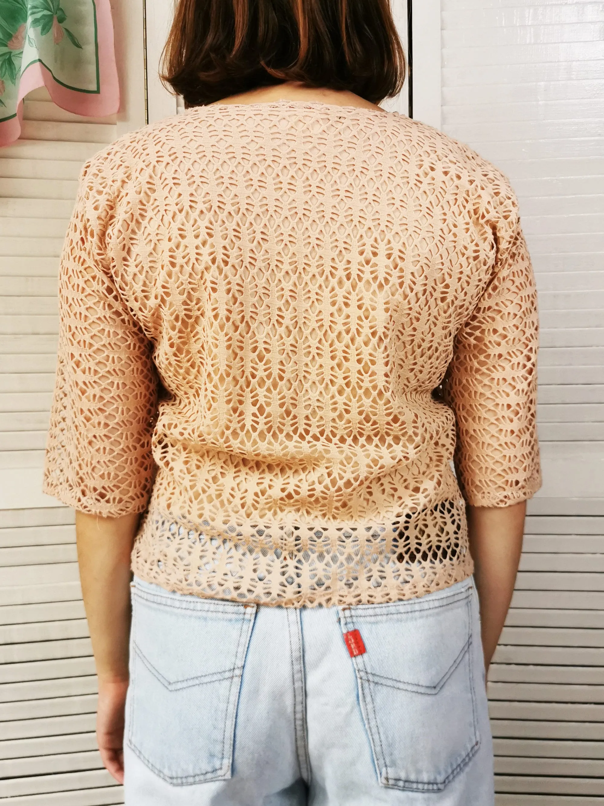 Vintage 90s minimalist pink fishnet top blouse