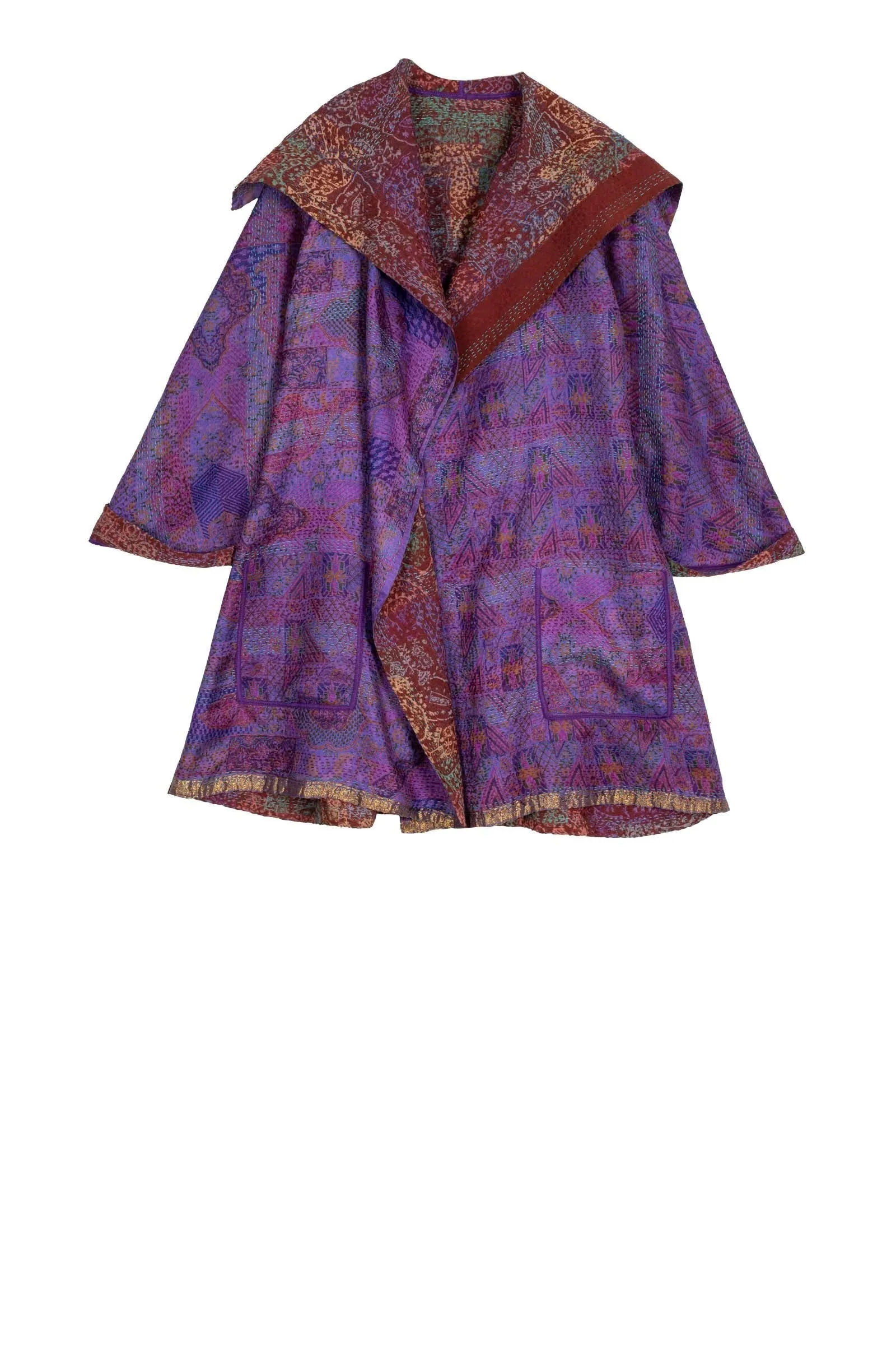 VINTAGE SILK GEORGETTE KANTHA BACK TUCKED JACKET - sg2012-0001m -