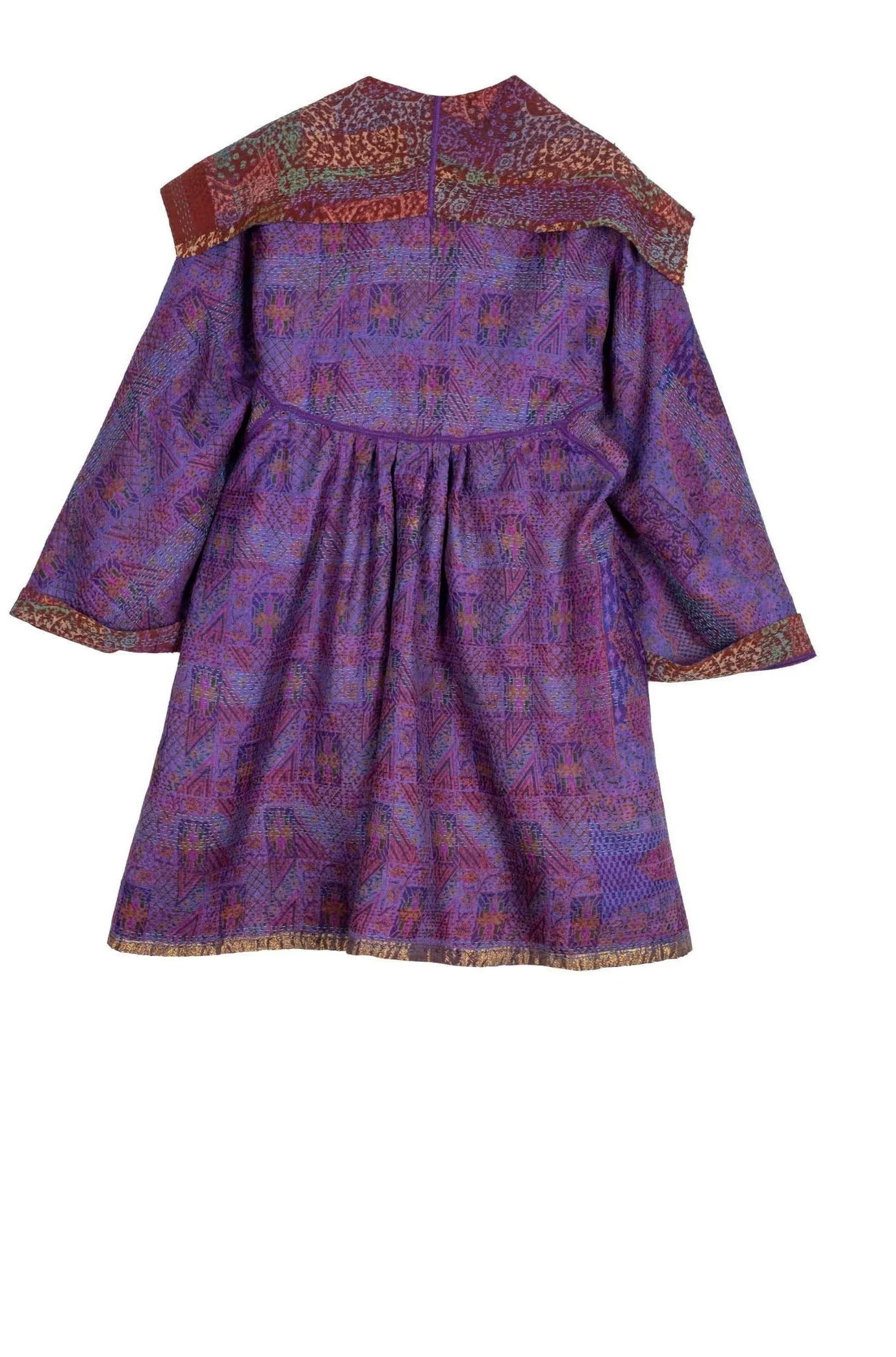 VINTAGE SILK GEORGETTE KANTHA BACK TUCKED JACKET - sg2012-0001m -