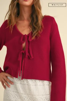 Waitlist 4/20 ♥ Joelle Long Sleeve Bow Tie Knit Cardigan Sweater Red