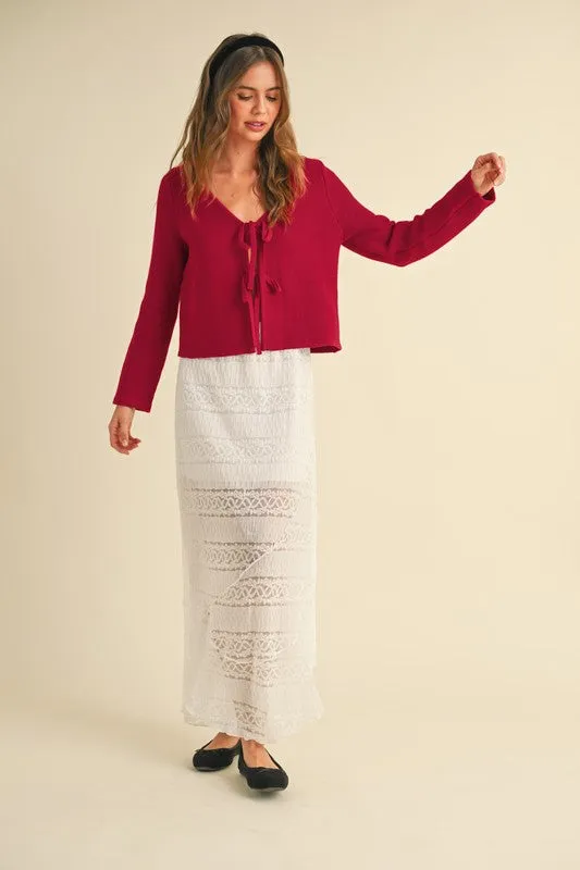 Waitlist 4/20 ♥ Joelle Long Sleeve Bow Tie Knit Cardigan Sweater Red