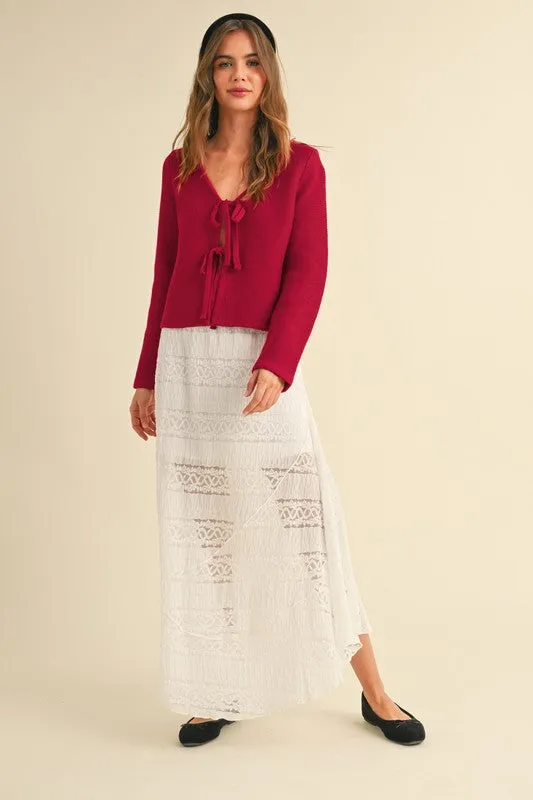 Waitlist 4/20 ♥ Joelle Long Sleeve Bow Tie Knit Cardigan Sweater Red