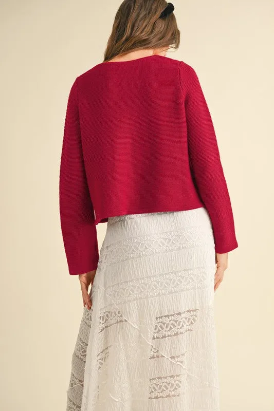 Waitlist 4/20 ♥ Joelle Long Sleeve Bow Tie Knit Cardigan Sweater Red