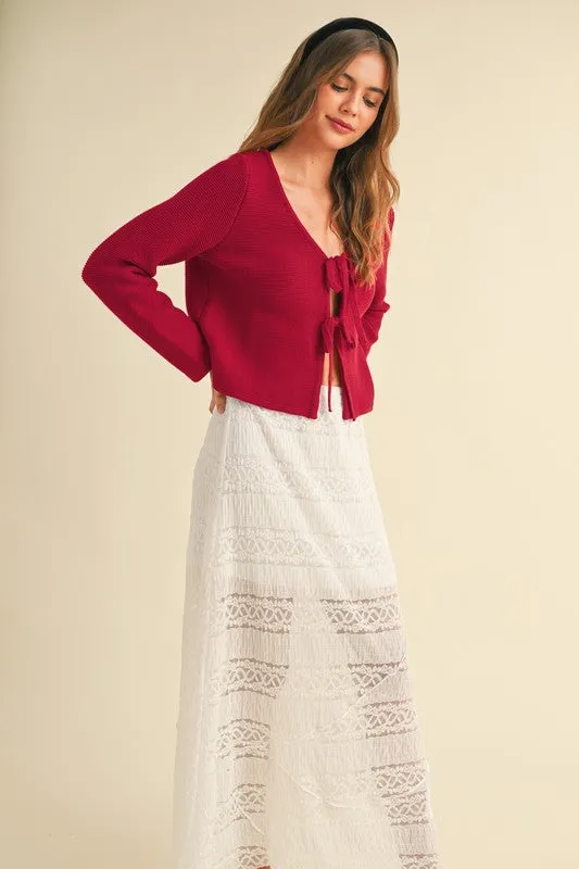 Waitlist 4/20 ♥ Joelle Long Sleeve Bow Tie Knit Cardigan Sweater Red