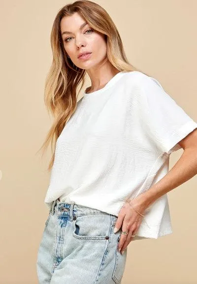 White Minimalist Textured Blouse
