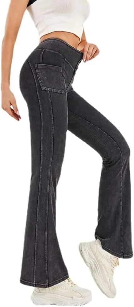 Women Bootcut Jeggings - Bootleg Yoga Pants Stretch Flare Jeans Leggings Tummy Control High Waisted Butt Lift Denim Pants