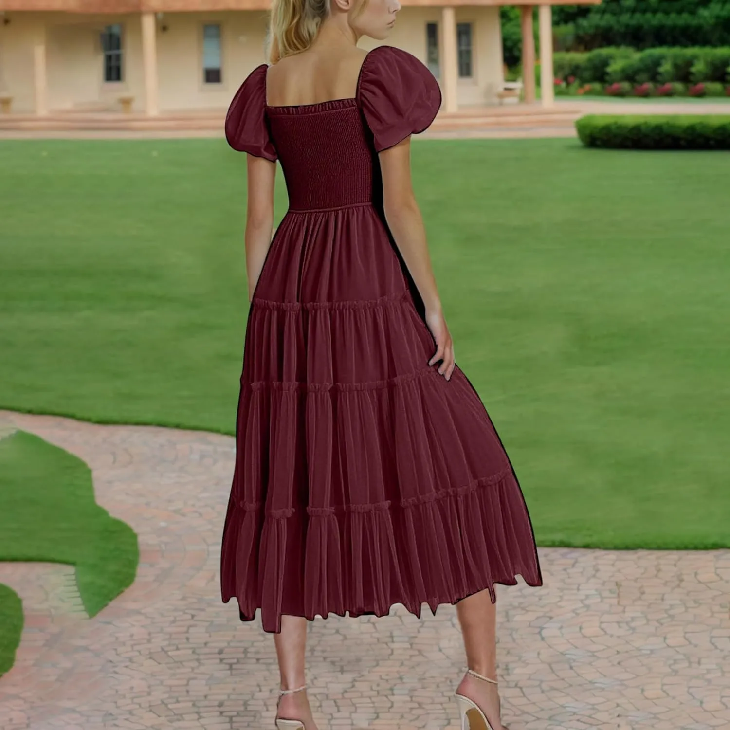 Women's 2025 Summer Casual Boho Dress Waist Slimming Flowy Ruffle Lightweight Skirt Beach Maxi Dresses Spring Dress