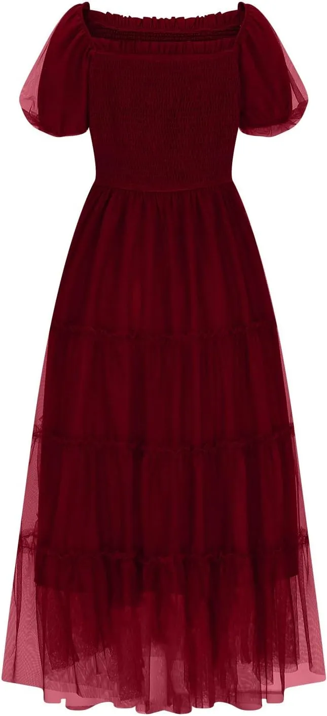 Women's 2025 Summer Casual Boho Dress Waist Slimming Flowy Ruffle Lightweight Skirt Beach Maxi Dresses Spring Dress