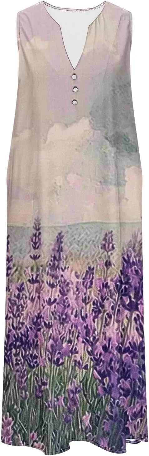 Womens Boho Floral Elegant V Dress Beach Wedding Guest Sundresses Comfortable Soft Dress Long Flowy Trendy Dresses
