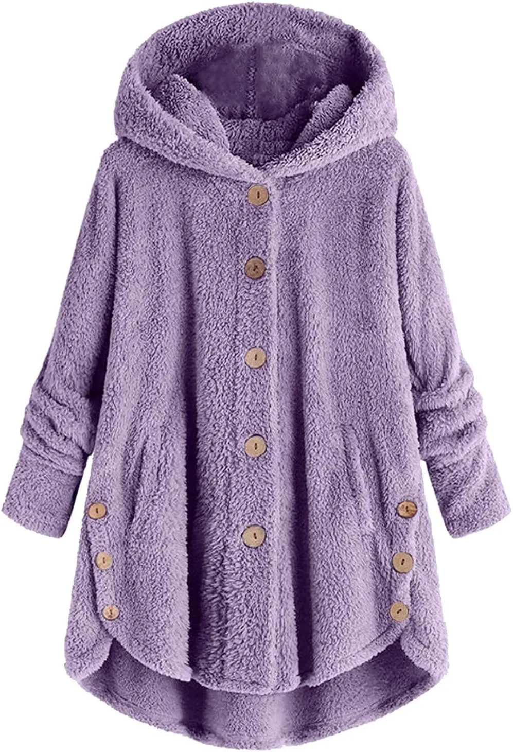 Womens Casual Fleece Jackets Oversized Button Down Winter Hooded Coats Long Sleeve Cardigan Sweater With Pockets