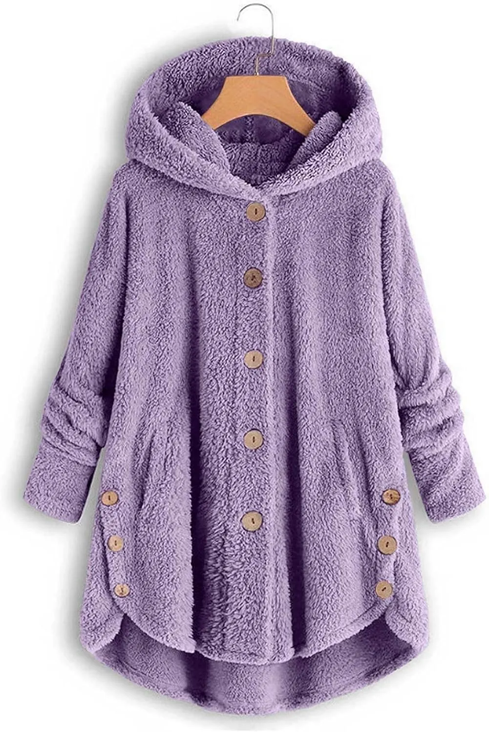 Womens Casual Fleece Jackets Oversized Button Down Winter Hooded Coats Long Sleeve Cardigan Sweater With Pockets