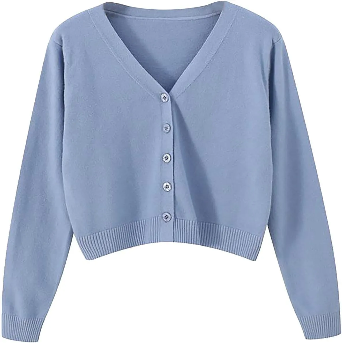 Womens Cropped Cardigan Sweatshirts V Neck Long Sleeves Sweater Soft Button Down Pullovers Plain Lightweight Tops