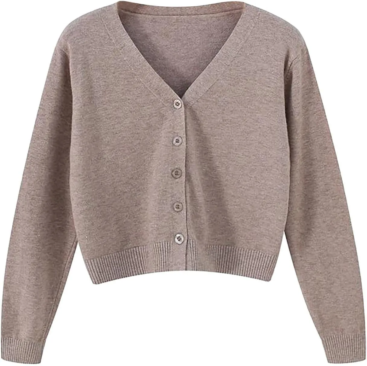 Womens Cropped Cardigan Sweatshirts V Neck Long Sleeves Sweater Soft Button Down Pullovers Plain Lightweight Tops