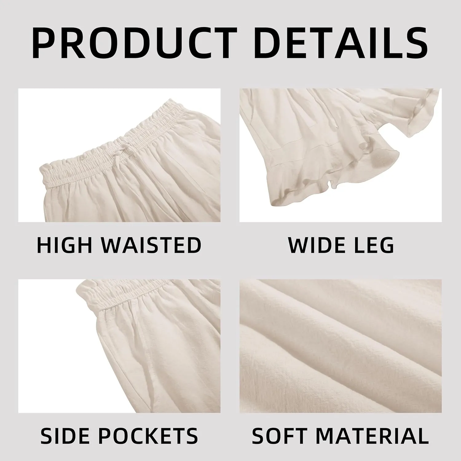 Womens Linen Shorts Wide Leg High Waisted Ruffle Draswtring Summer Beach Flowy Shorts with Pockets