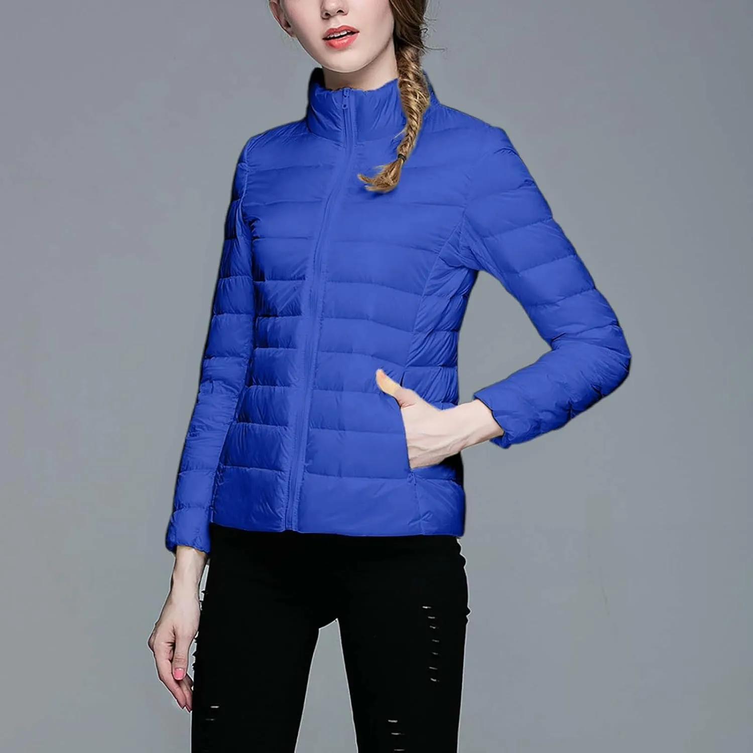 Women's Puffer Jacket Packable Quilted Lightweight Down Parka Plus Size Cropped Puffy Jacket Light Coat With Hood