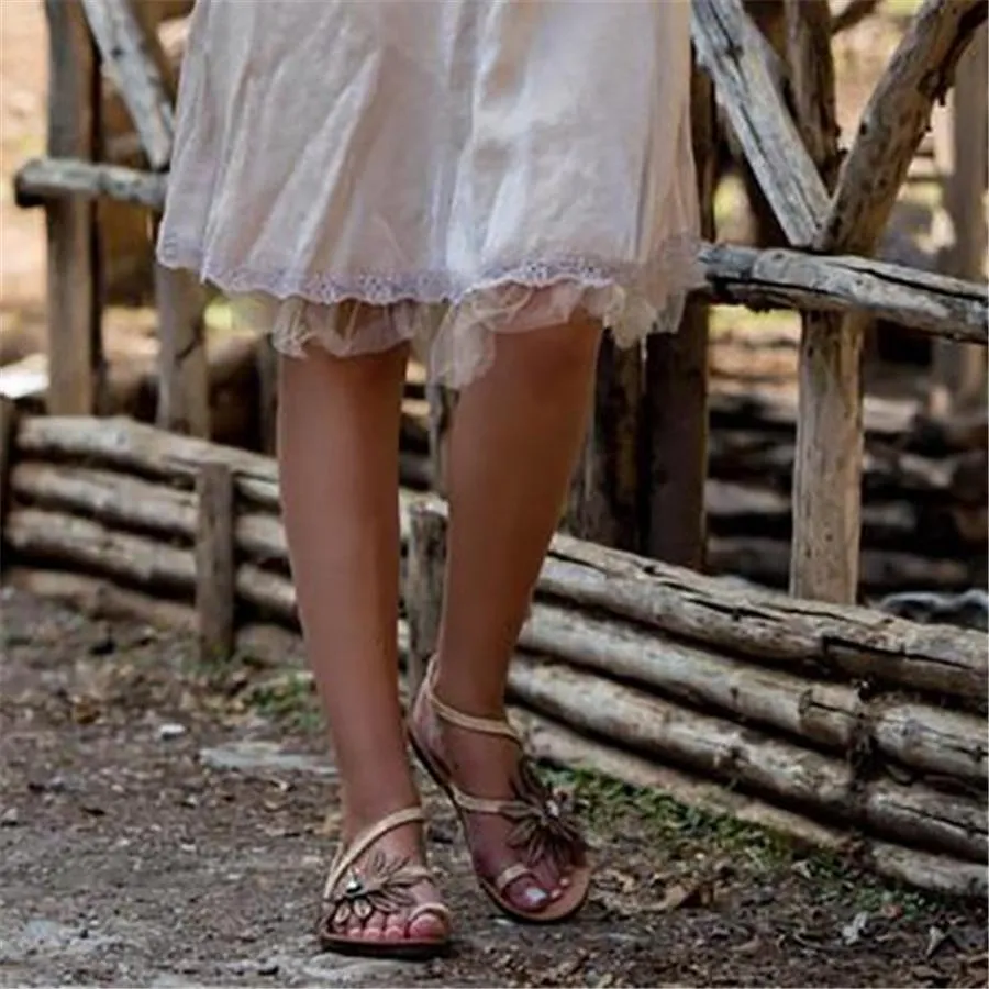 Women's rhinestone flower flat sandals
