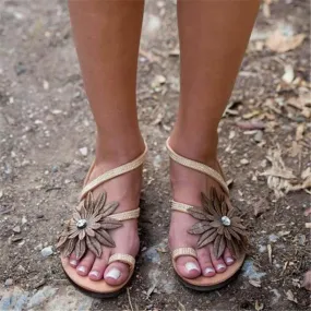 Women's rhinestone flower flat sandals