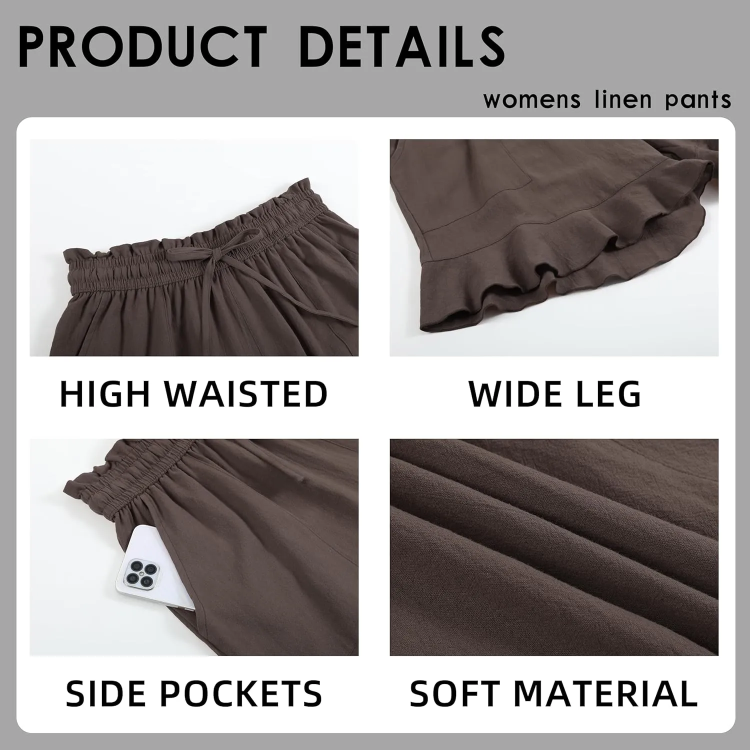 Womens Summer Linen Shorts Wide Leg High Waisted Ruffle Draswtring Beach Flowy Shorts with Pockets