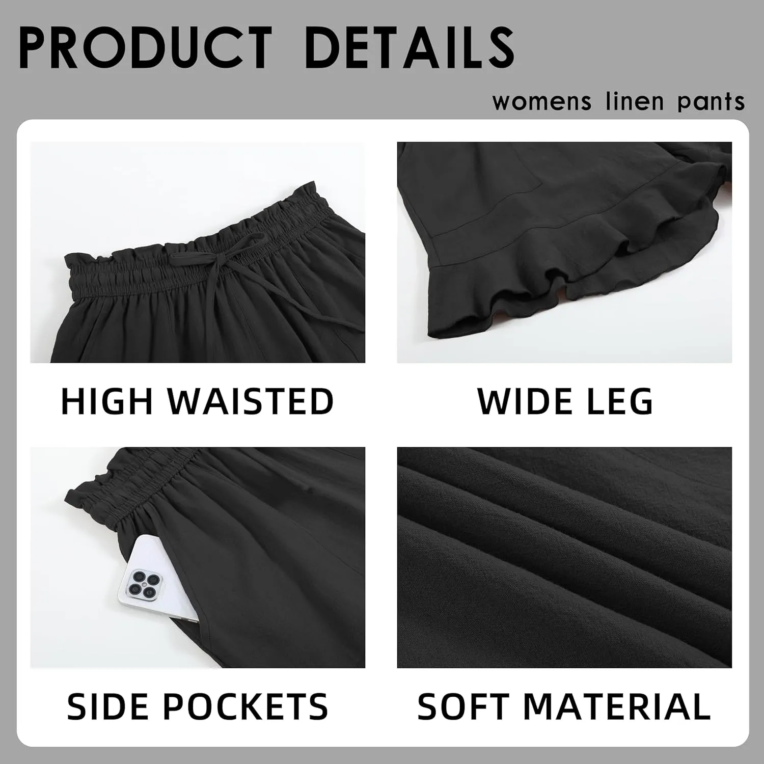 Womens Summer Linen Shorts Wide Leg High Waisted Ruffle Draswtring Beach Flowy Shorts with Pockets
