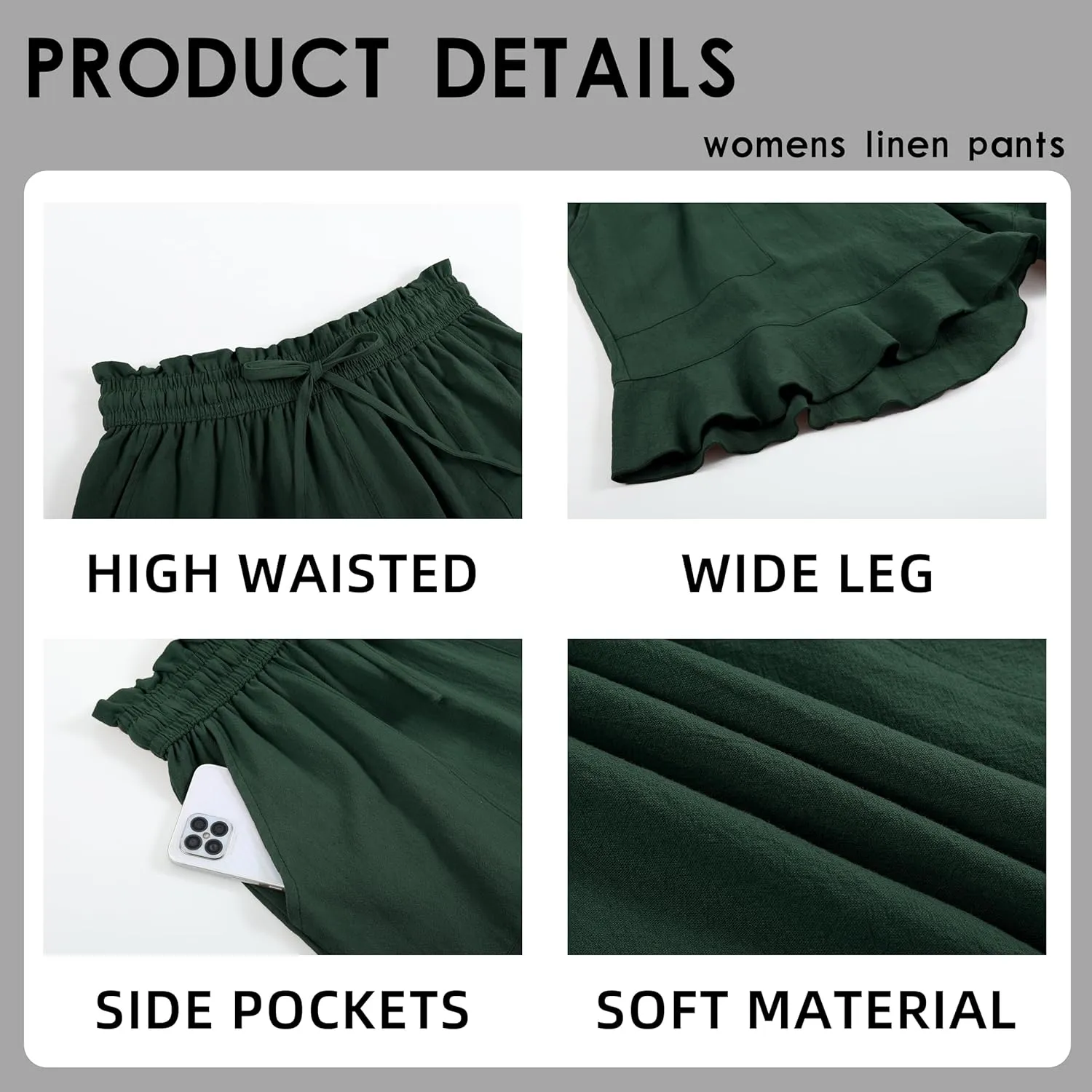 Womens Summer Linen Shorts Wide Leg High Waisted Ruffle Draswtring Beach Flowy Shorts with Pockets