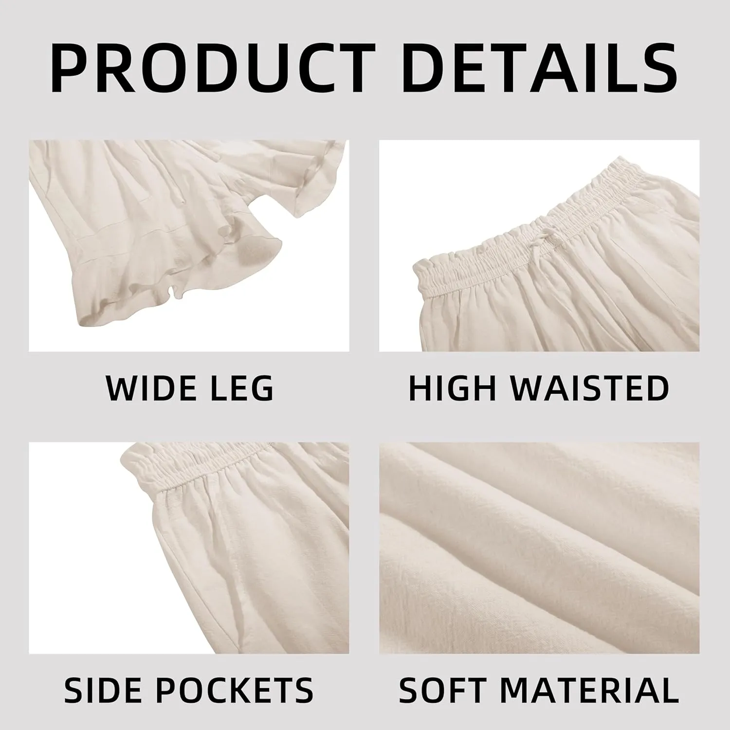 Womens Summer Linen Shorts Wide Leg High Waisted Ruffle Draswtring Beach Flowy Shorts with Pockets