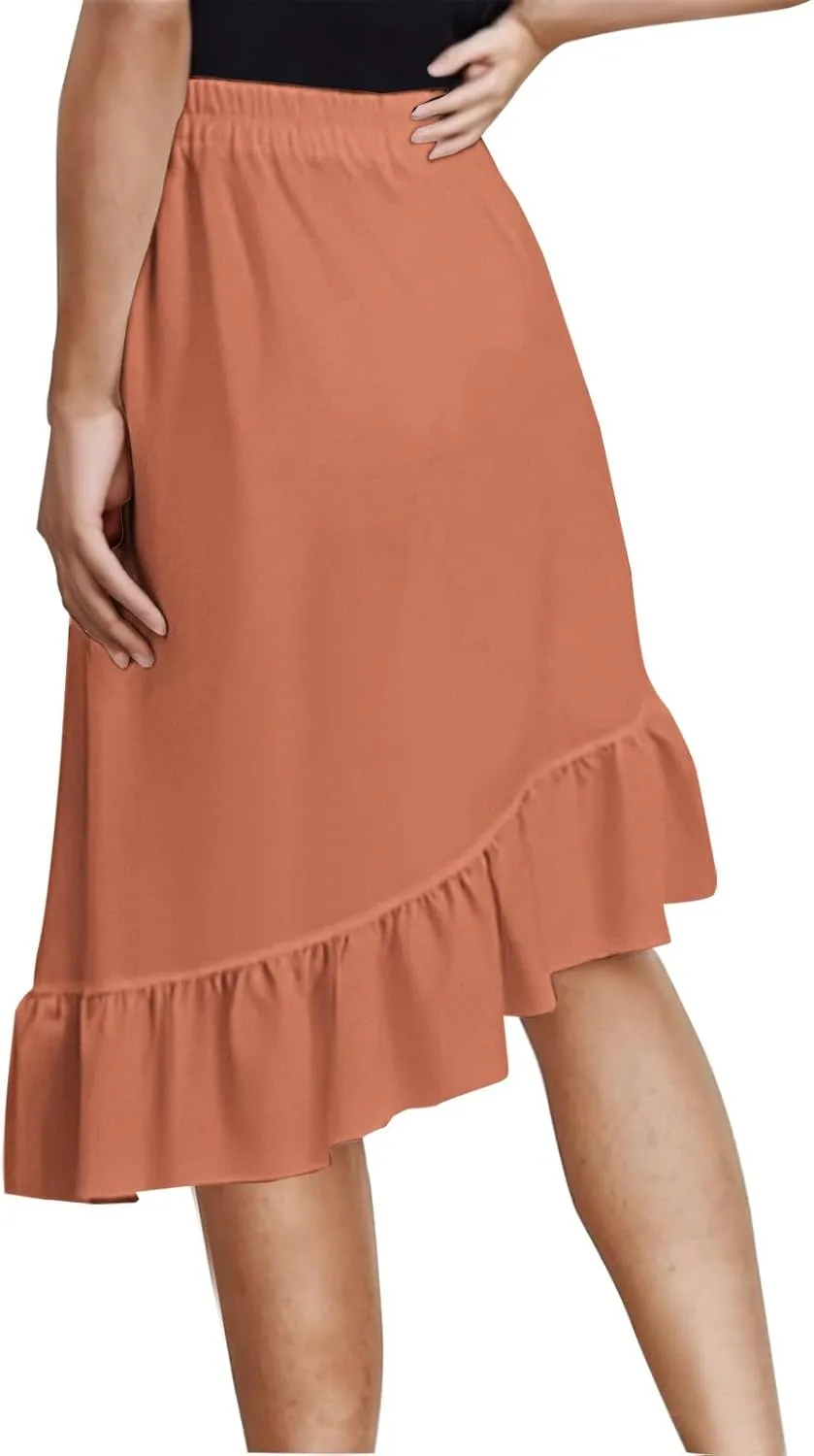 Womens Summer Midi Skirts Elastic Waist Casual Dress for Women A-Line Floral Skirts Elegant Comfy Dress